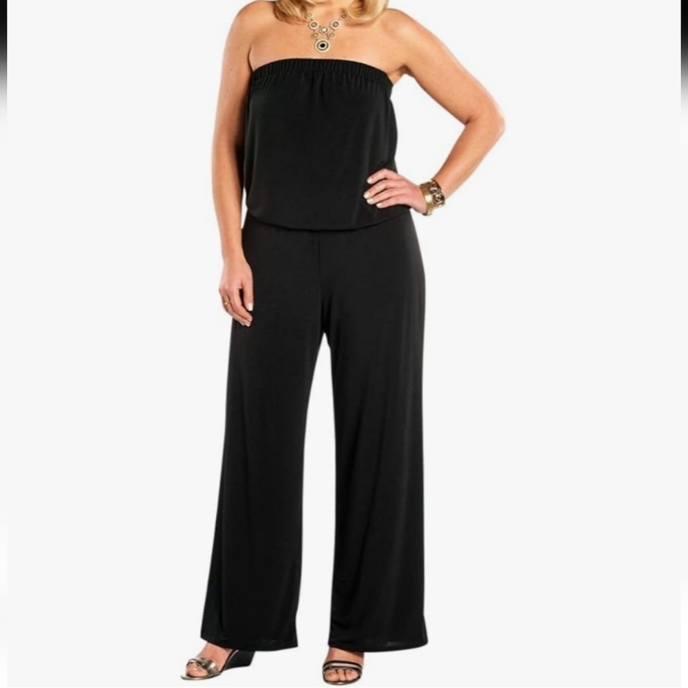 Aerie size Large black jumpsuit wide leg tube top style stretch comfort